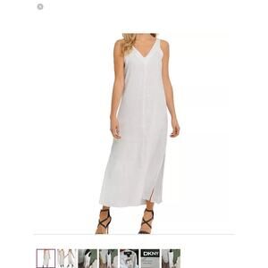 DKNY Linen V Neck long Maxi shift  Dress white sleeveless extra small nwt